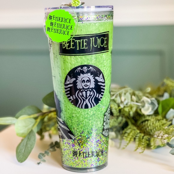 Starbucks Other - Custom Starbucks Beetlejuice Halloween Tumbler 24oz Snowglobe Double Insulated